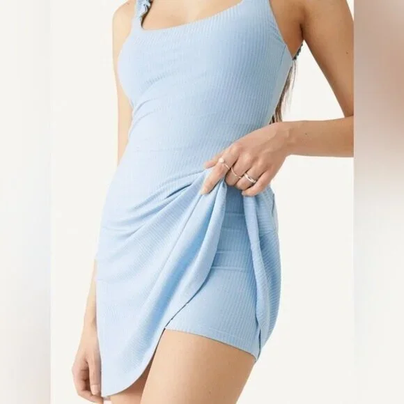 NEW OGL Move Size M Plantive Elf Brami Mini Dress With Shorts Baby Blue Ribbed - Picture 3 of 17